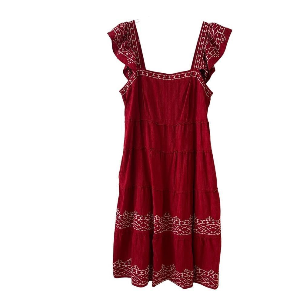 Knox Rose NWOT tiered boho style midi dress w/embroidered flutter sleeves